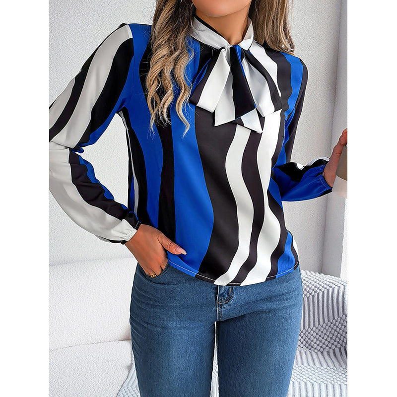 Blue Tie Up Neck Puff Sleeve Top