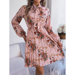 Polyester Floral Printed Puff Sleeve Floral Fit and Flare Dress