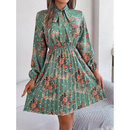 Floral Print Tie-Up Neck Fit & Flare Dress