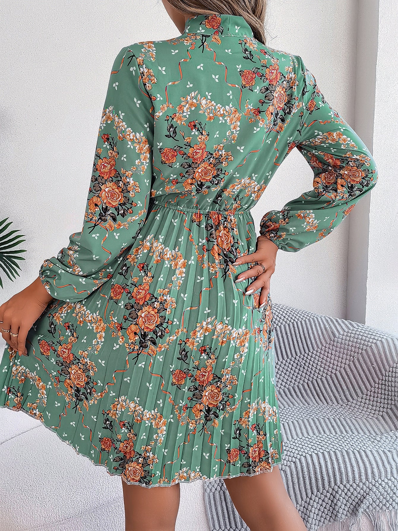 Floral Print Tie-Up Neck Fit & Flare Dress