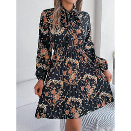 Floral Printed Tie-Up Neck Fit & Flare Dress