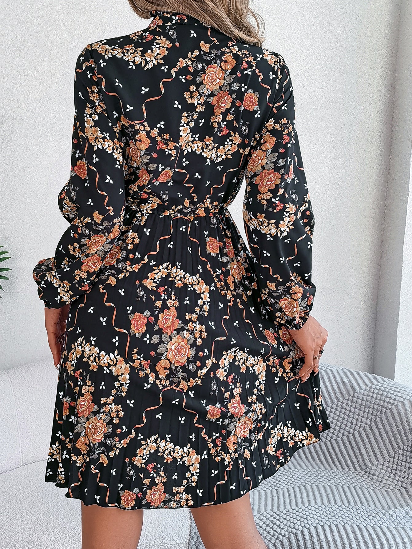 Floral Printed Tie-Up Neck Fit & Flare Dress