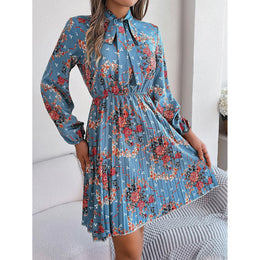 Floral Print Tie-Up Neck  Fit & Flare Midi Dress