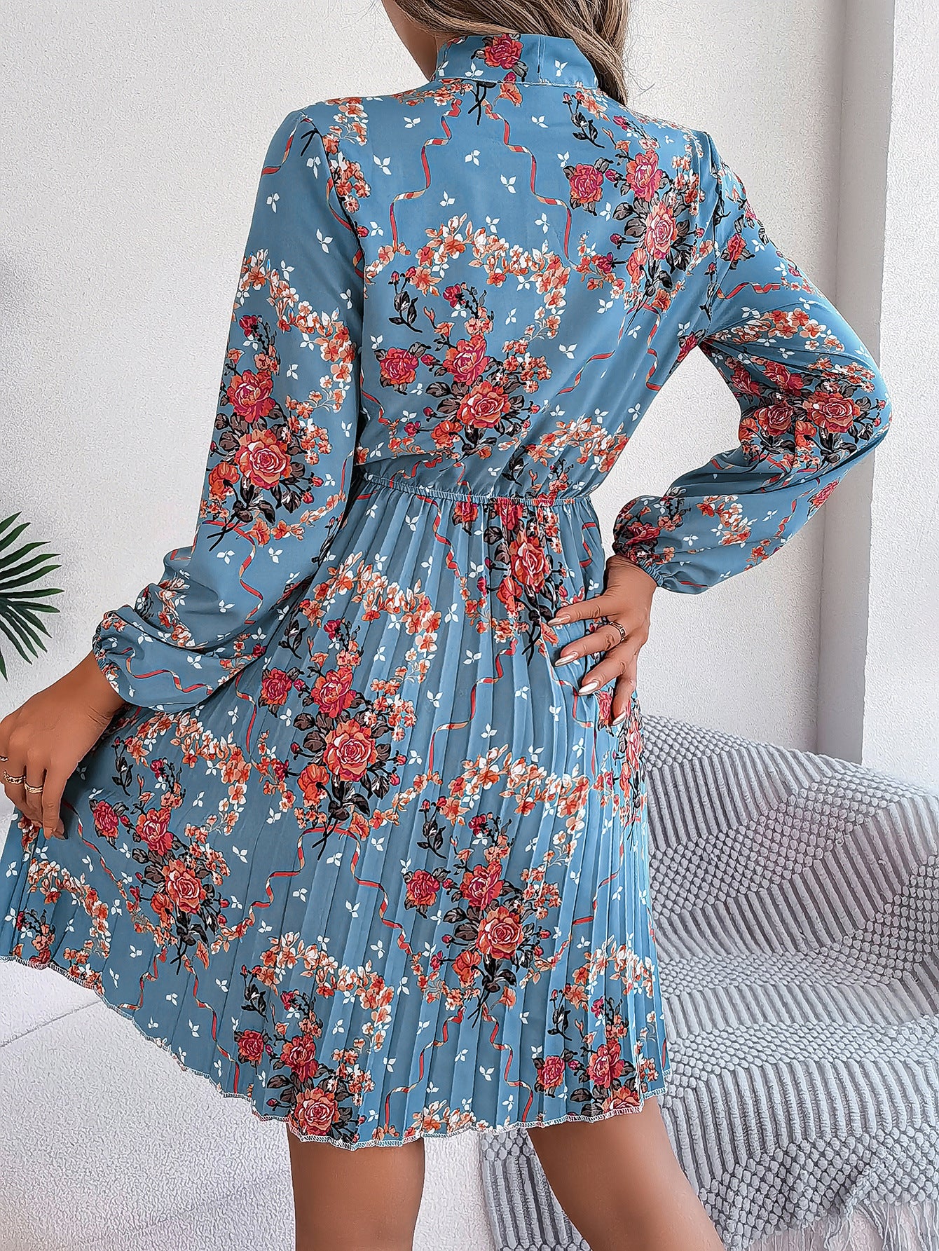 Floral Print Tie-Up Neck  Fit & Flare Midi Dress