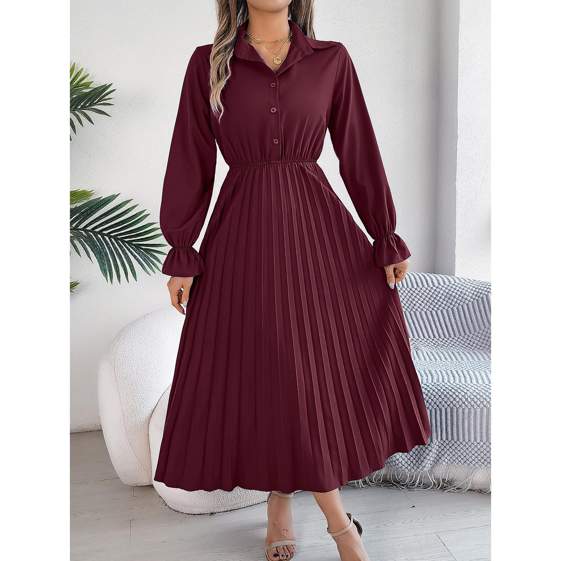 Women Solid Puff Sleeves Maxi Dress