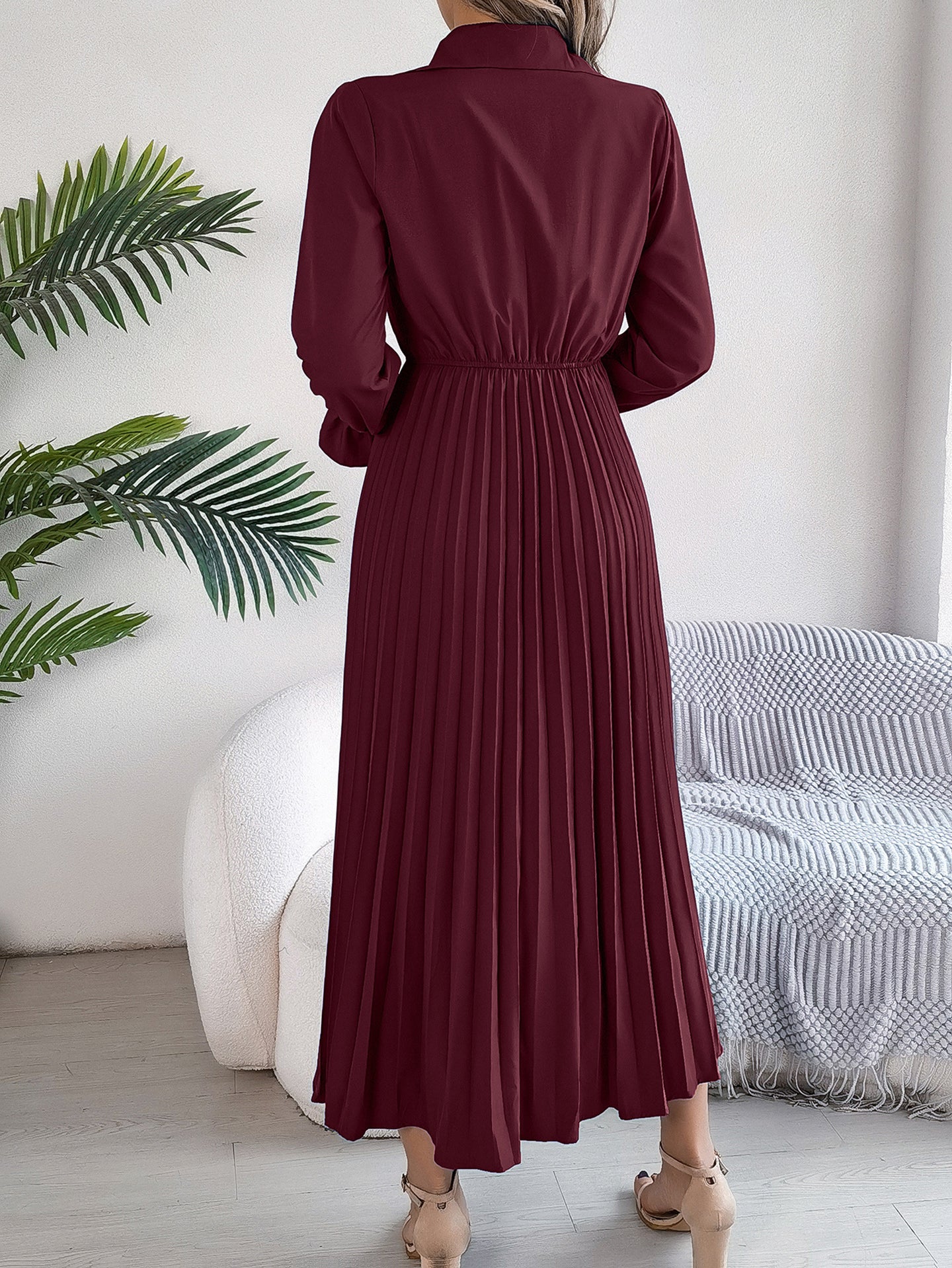 Women Solid Puff Sleeves Maxi Dress