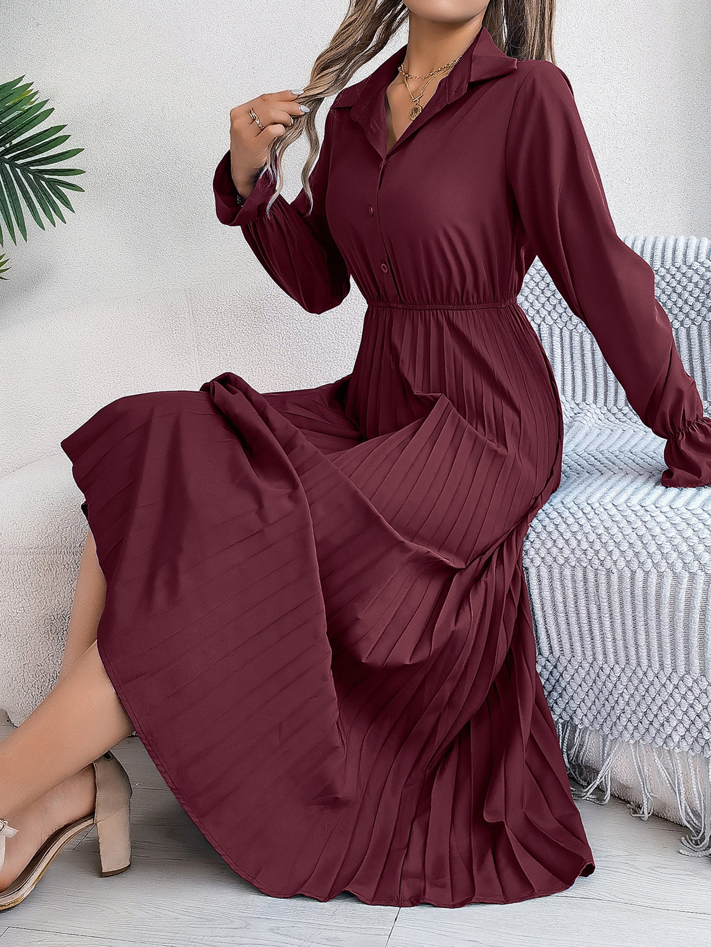 Women Solid Puff Sleeves Maxi Dress