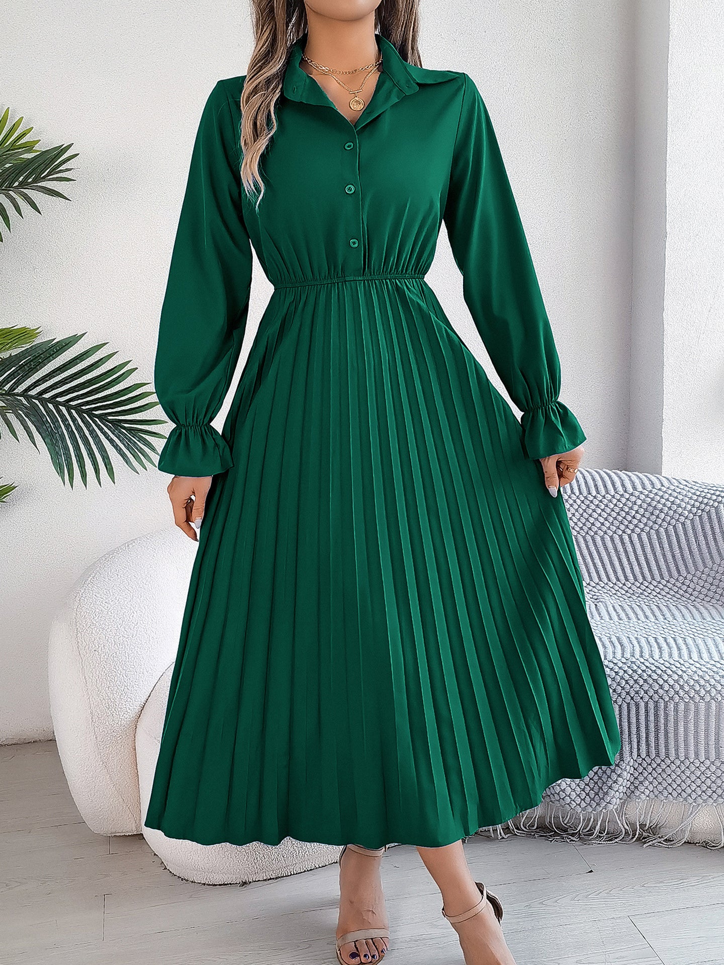 Pleated A-Line Maxi Dress
