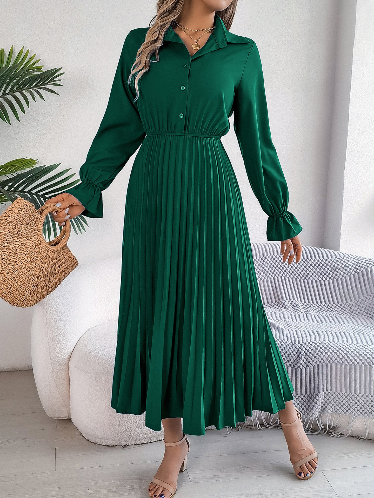 Pleated A-Line Maxi Dress