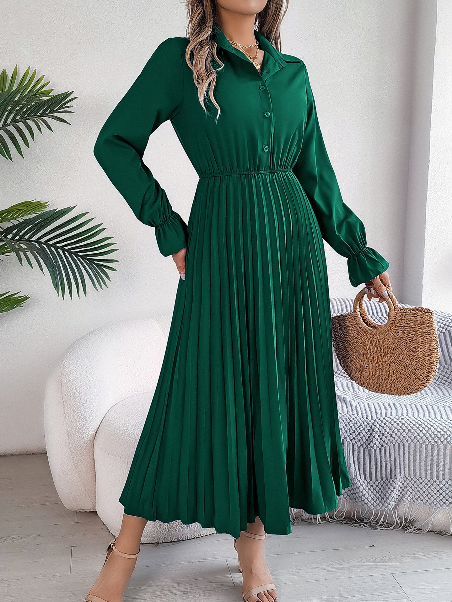 Pleated A-Line Maxi Dress