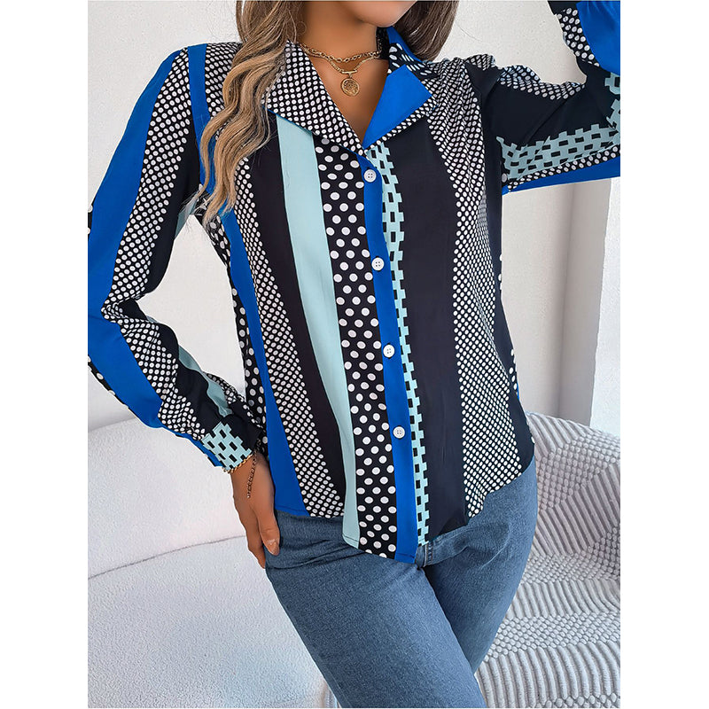 Blue Polka Dot Printed Casual Shirt