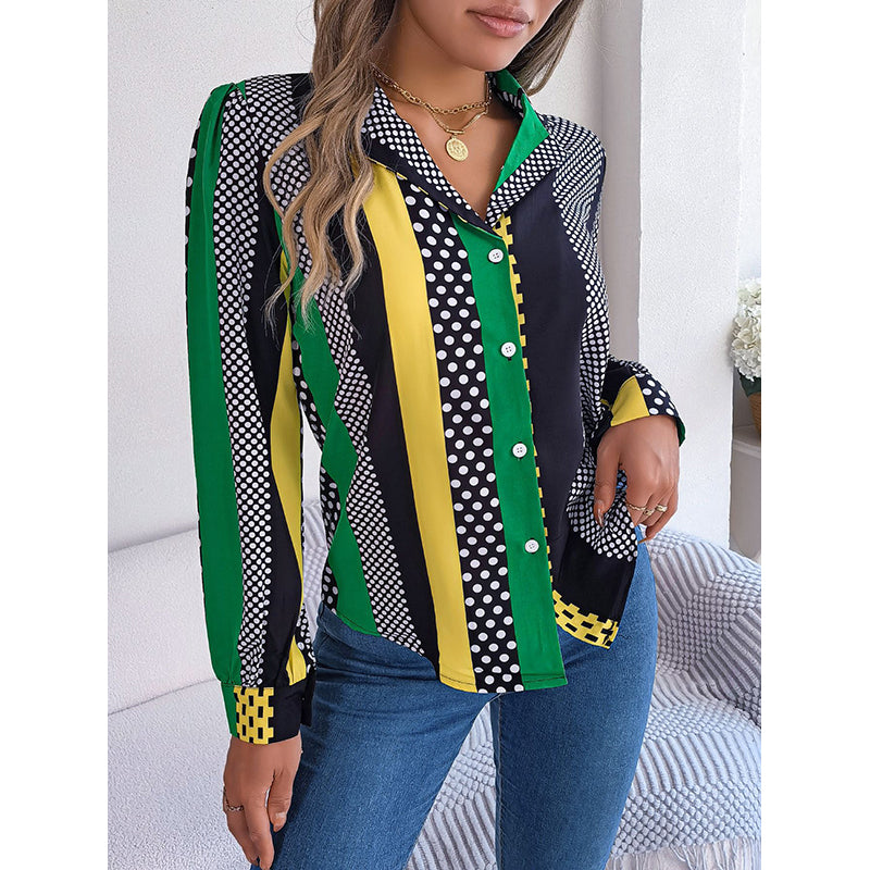Green Polka Dot Printed Casual Shirt