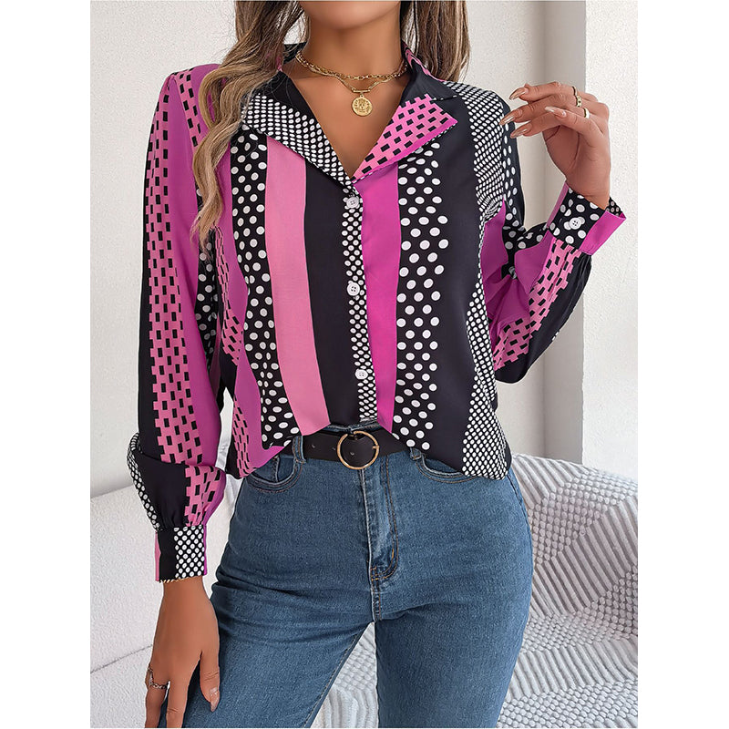 Pink Polka Dot Printed Casual Shirt