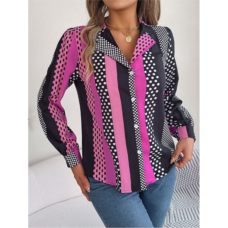 Pink Polka Dot Printed Casual Shirt