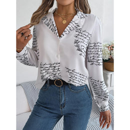 Women Cuban Collar Typography Printed Casual Shirt