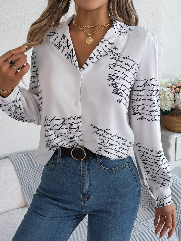 Women Cuban Collar Typography Printed Casual Shirt