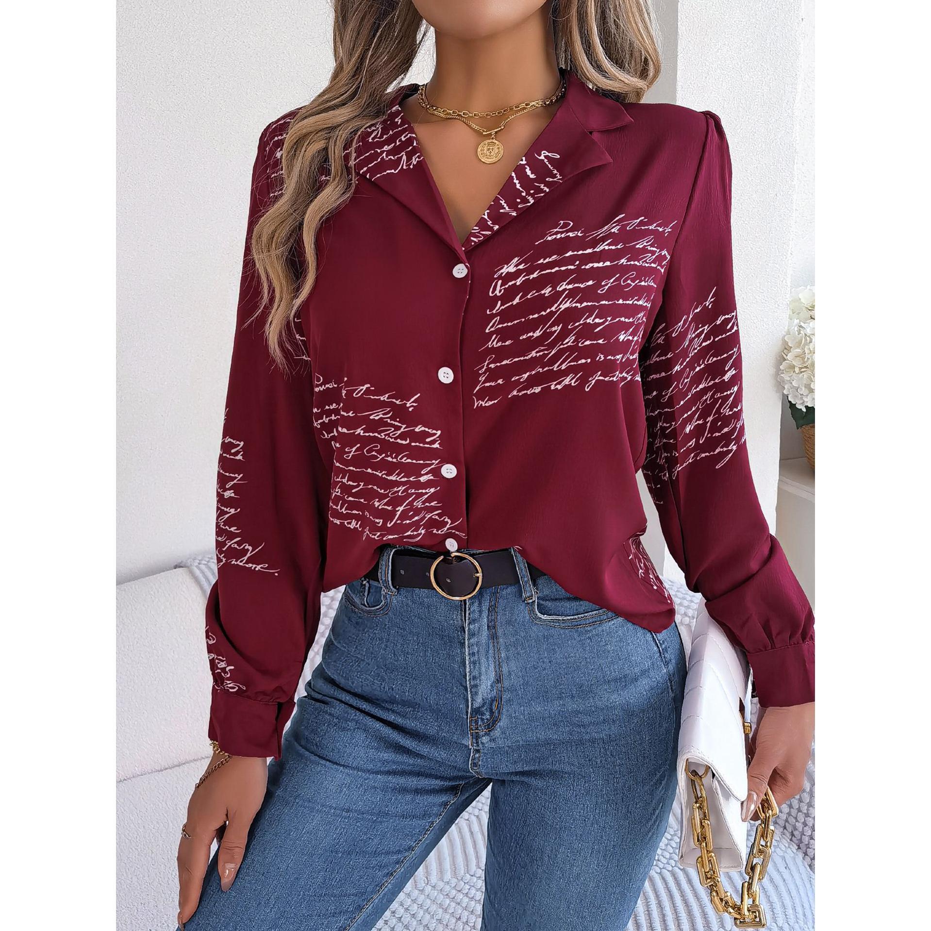 Women Cuban Collar Typography Printed Casual Shirt