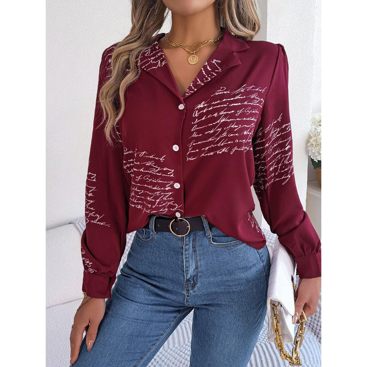 Women Cuban Collar Typography Printed Casual Shirt