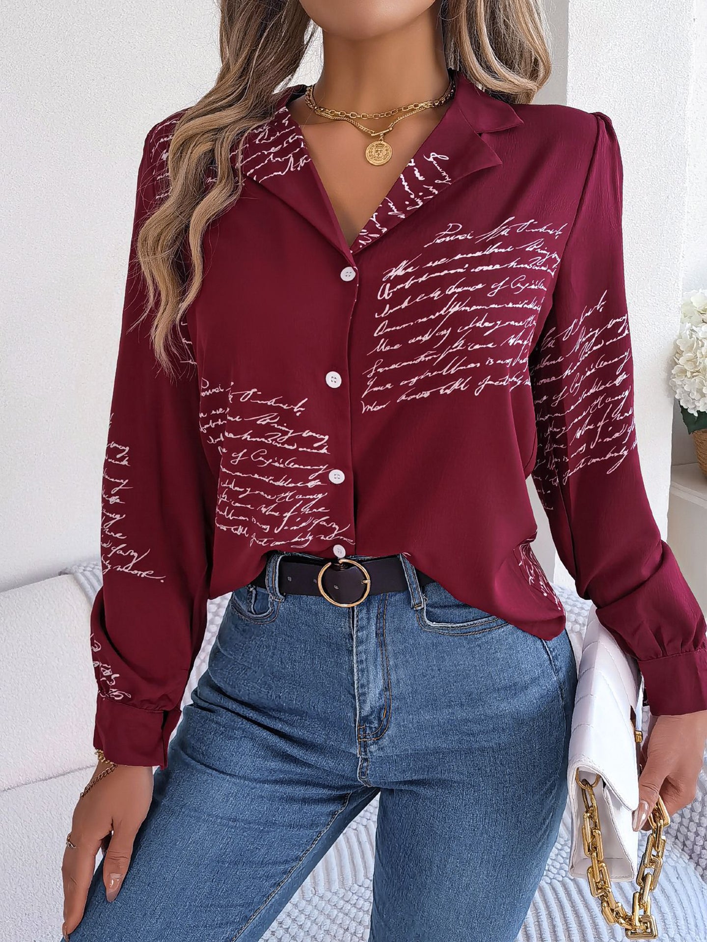 Women Cuban Collar Typography Printed Casual Shirt
