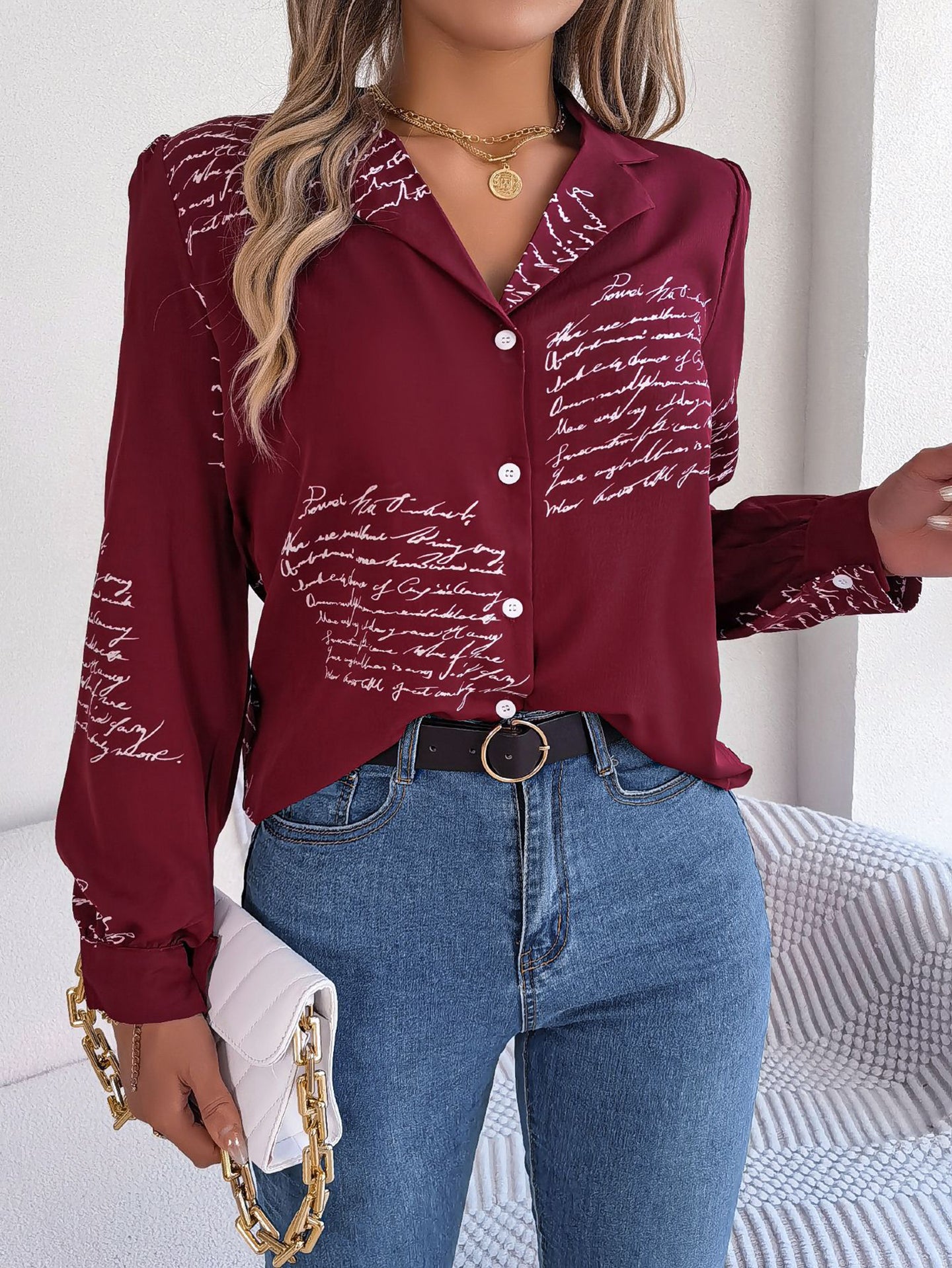 Women Cuban Collar Typography Printed Casual Shirt