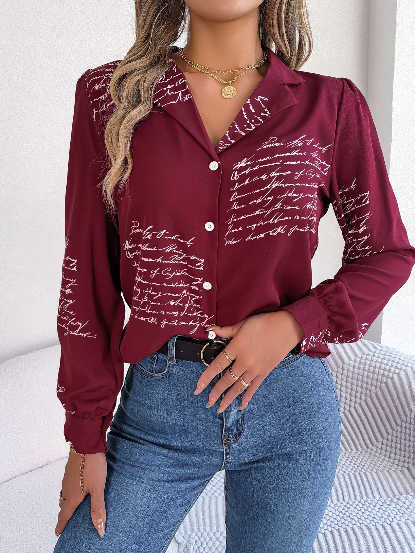 Women Cuban Collar Typography Printed Casual Shirt