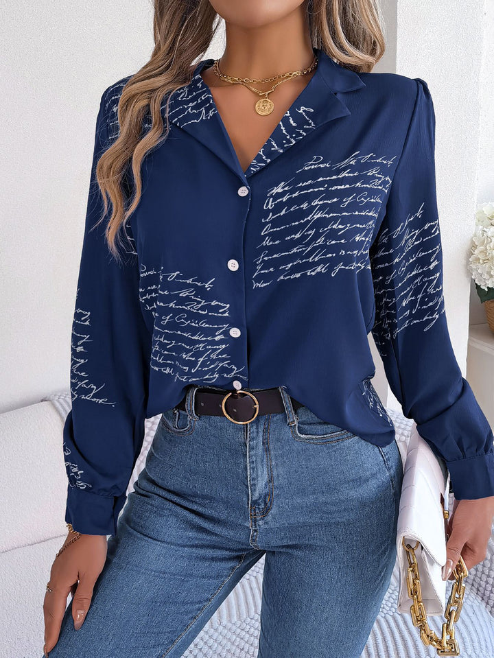 Women Cuban Collar Typography Printed Casual Shirt