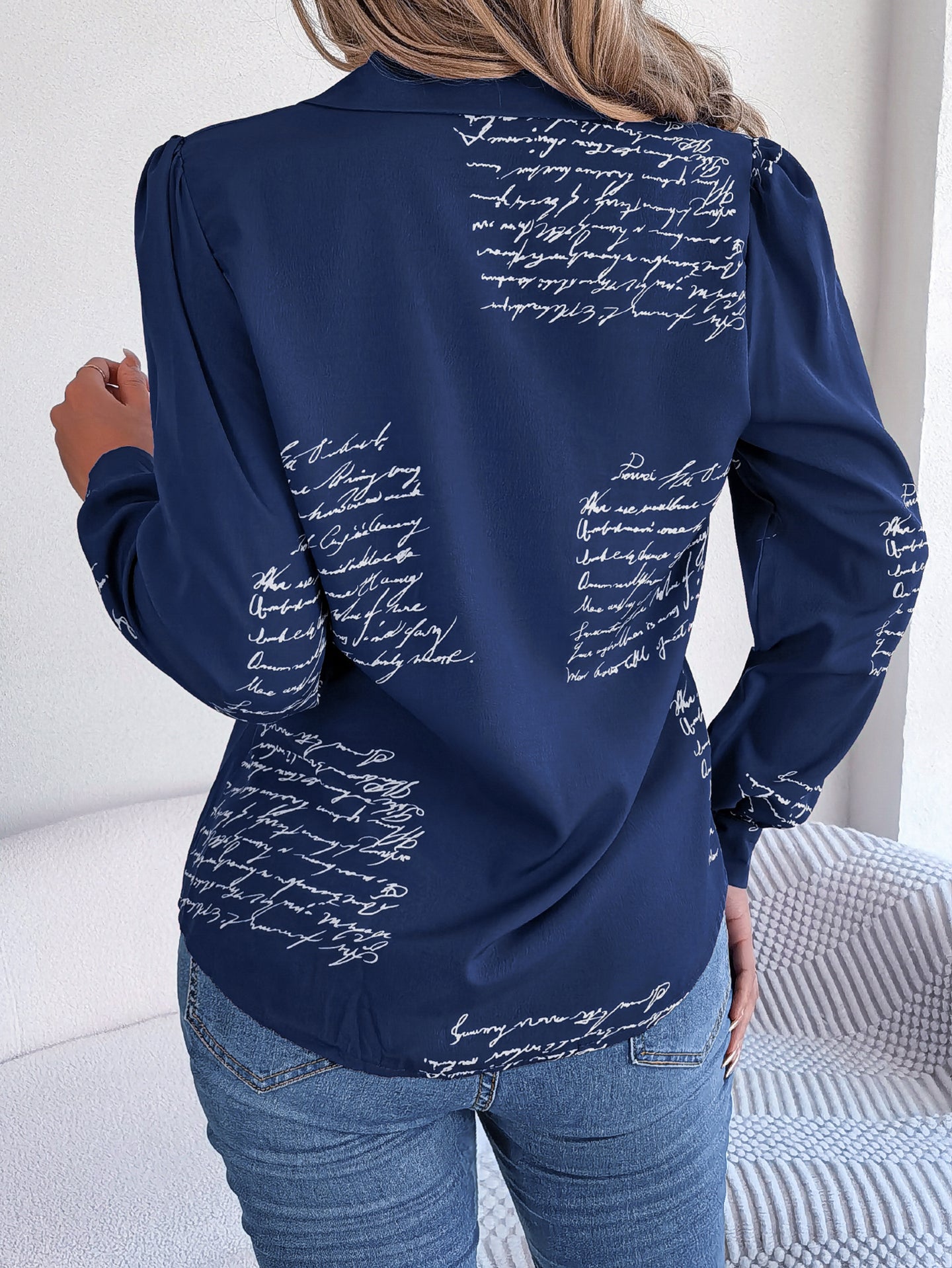 Women Cuban Collar Typography Printed Casual Shirt