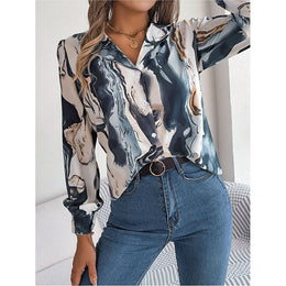 Blue Abstract Printed Cuban Collar Casual Shirt