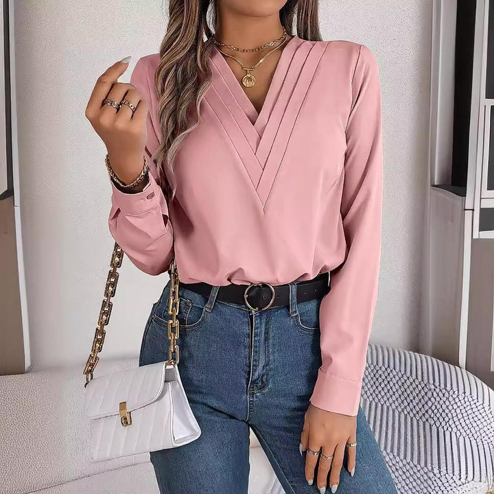 Women Solid V-Neck Top