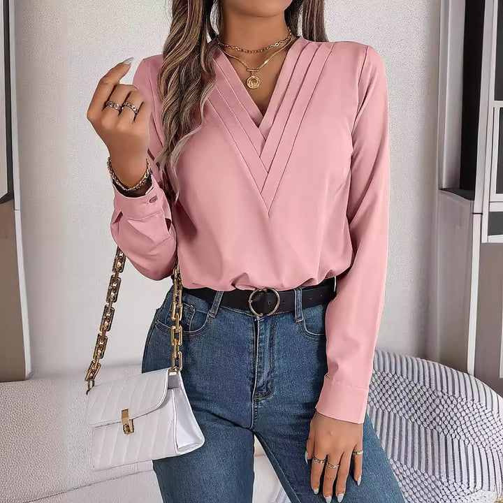 Women Solid V-Neck Top