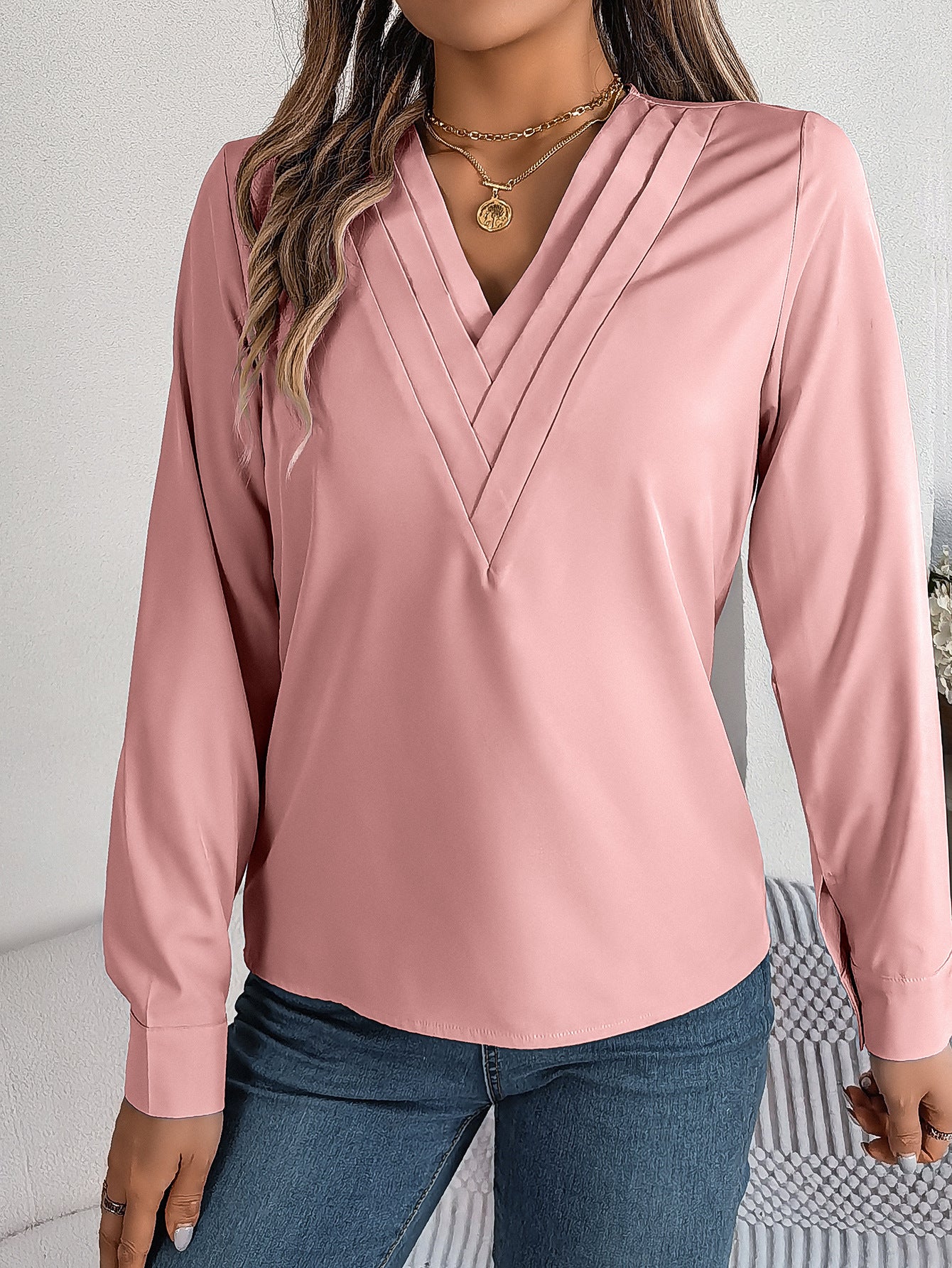 Women Solid V-Neck Top