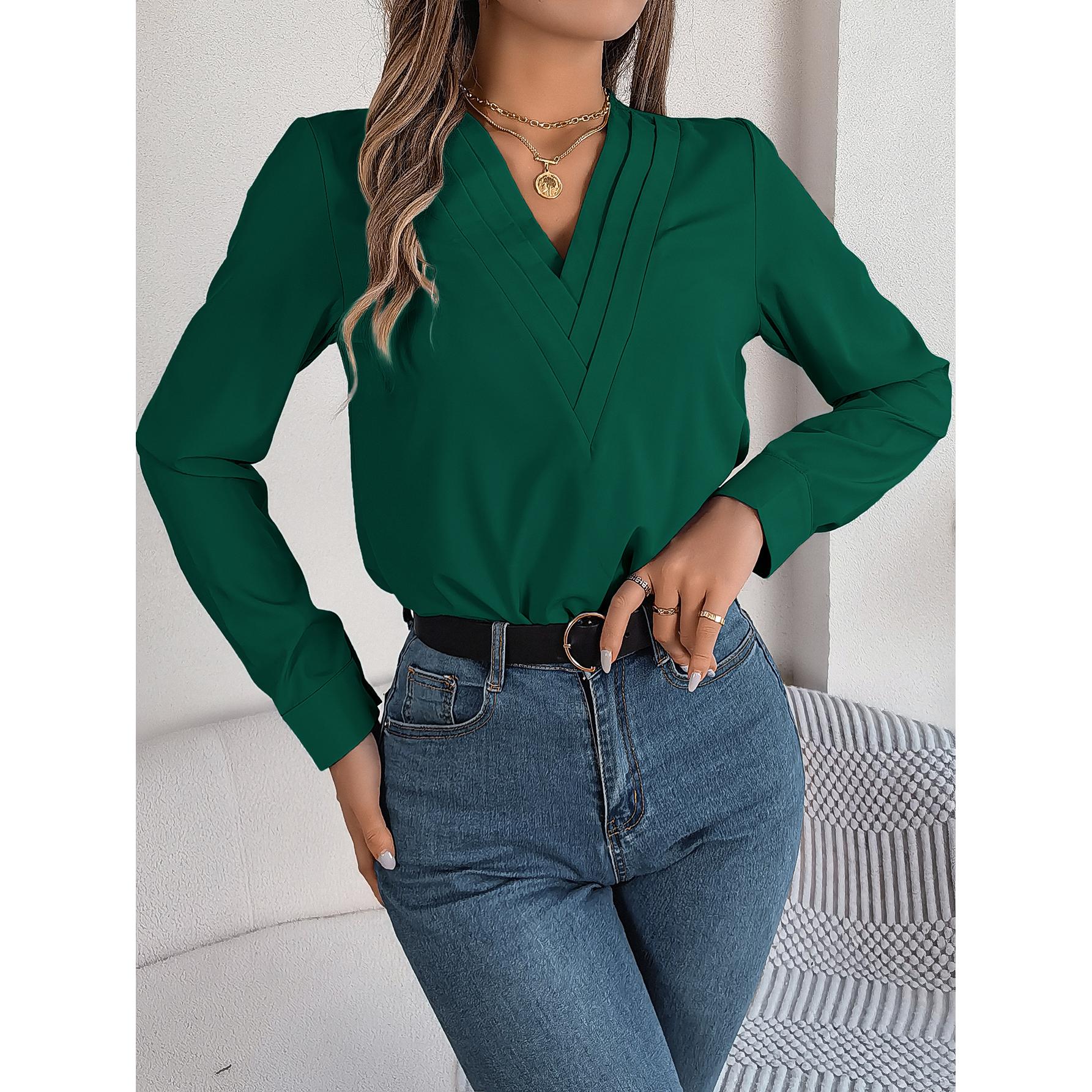 Women Solid V-Neck Top