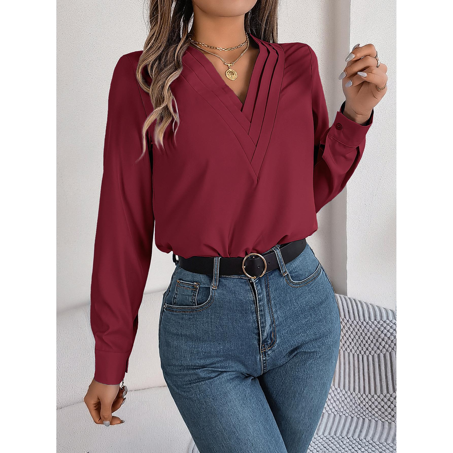 Women Solid V-Neck Top