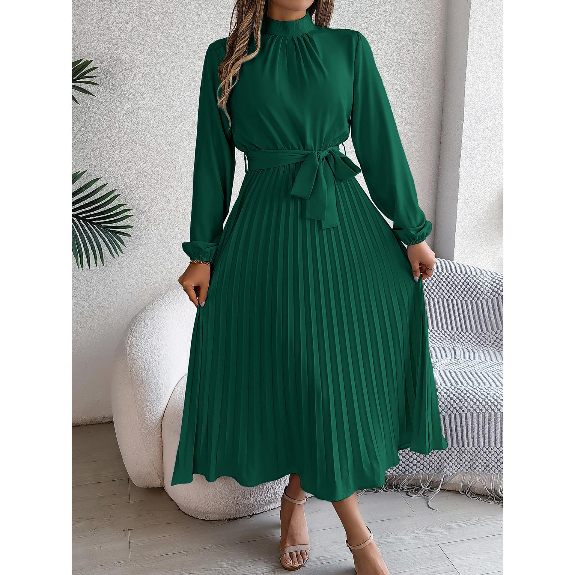 Solid A-Line Pleated Midi Dress
