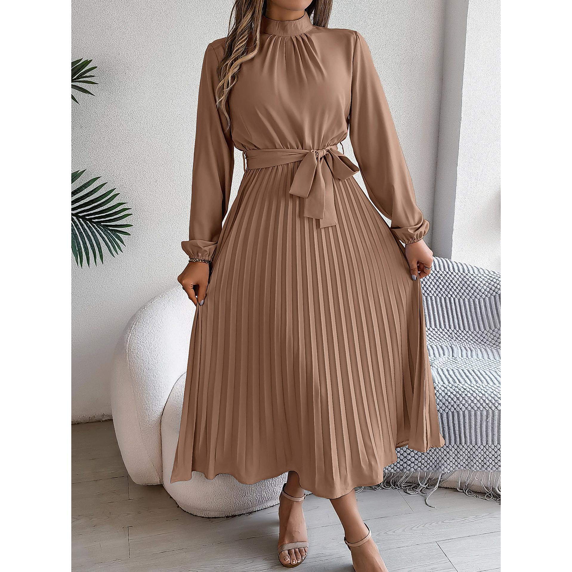 Accordion Pleats Fit & Flare Solid Midi Dress