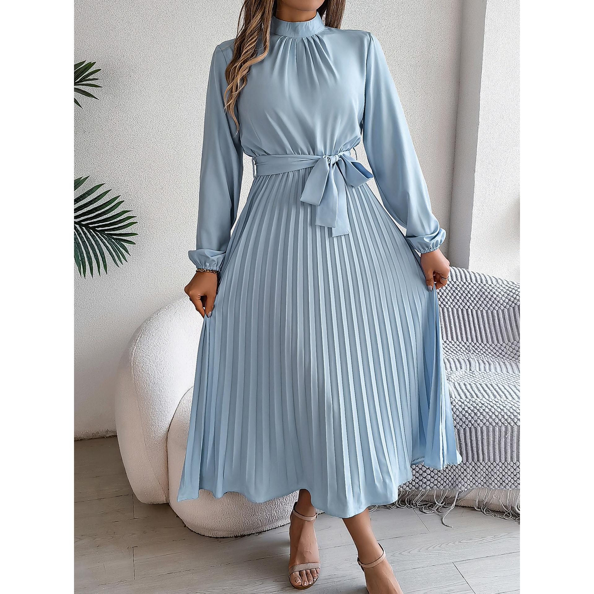 Accordion Pleats Fit & Flare Solid Midi Dress