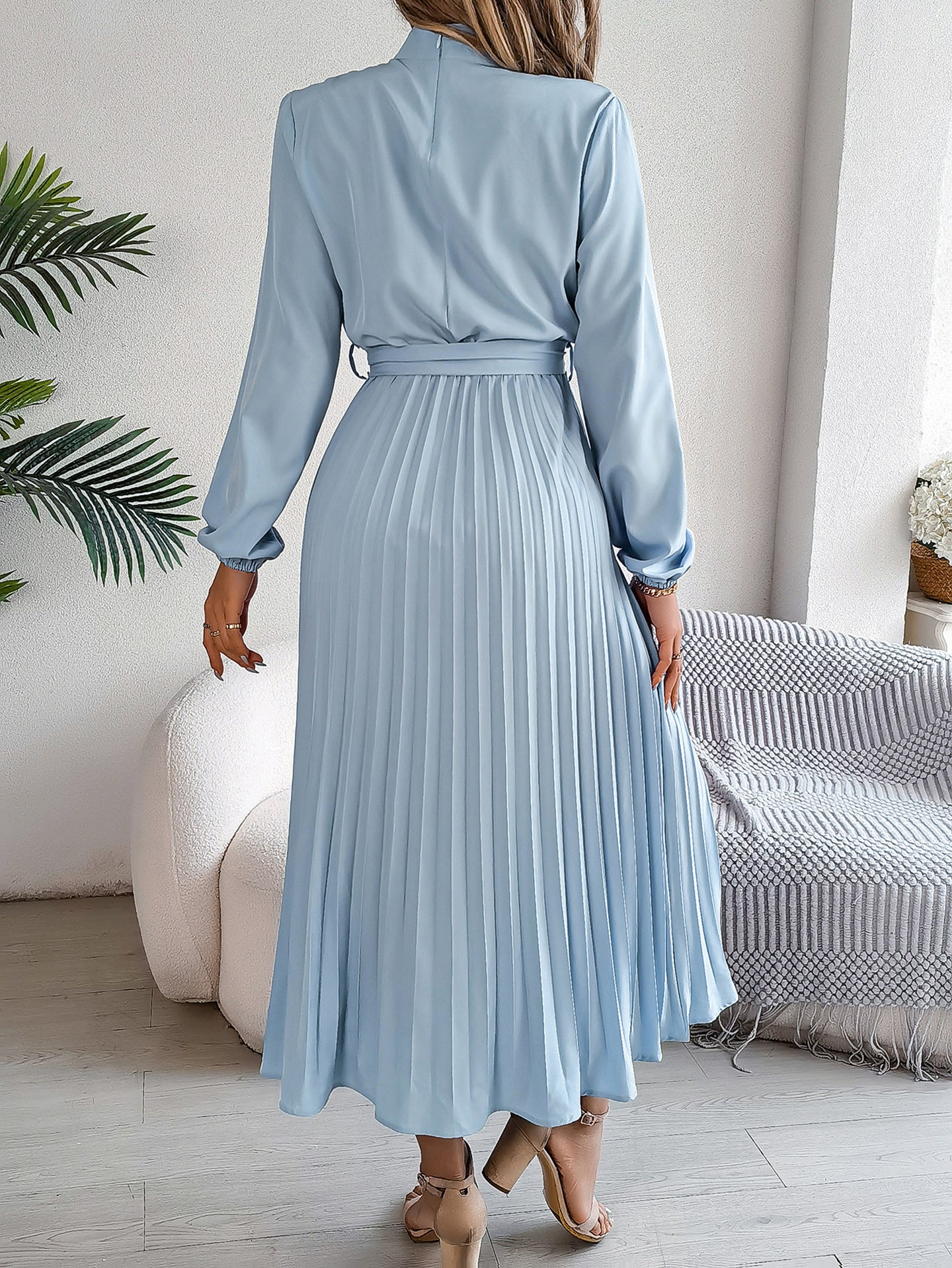 Accordion Pleats Fit & Flare Solid Midi Dress