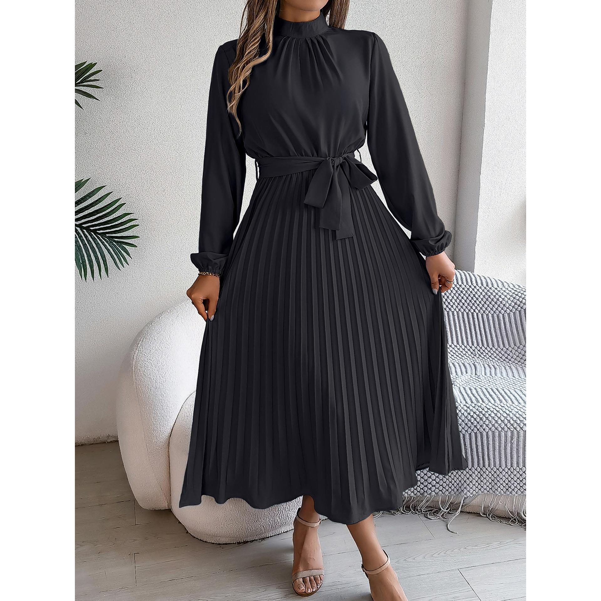 Accordion Pleats Fit & Flare Solid Midi Dress