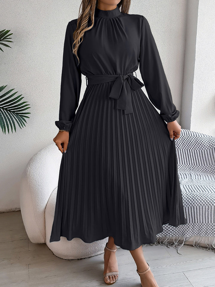 Accordion Pleats Fit & Flare Solid Midi Dress