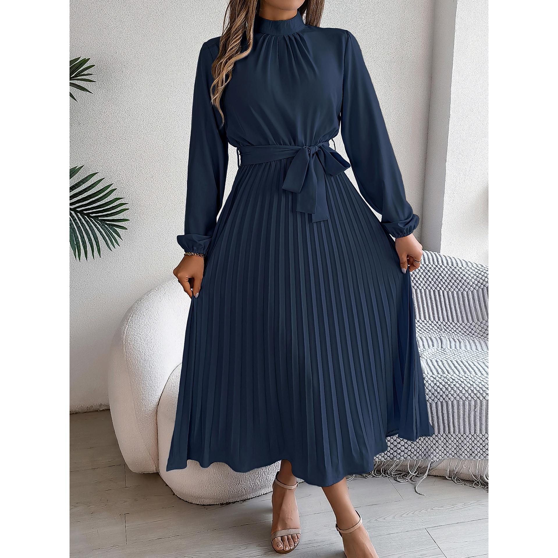 Solid A-Line Pleated Midi Dress