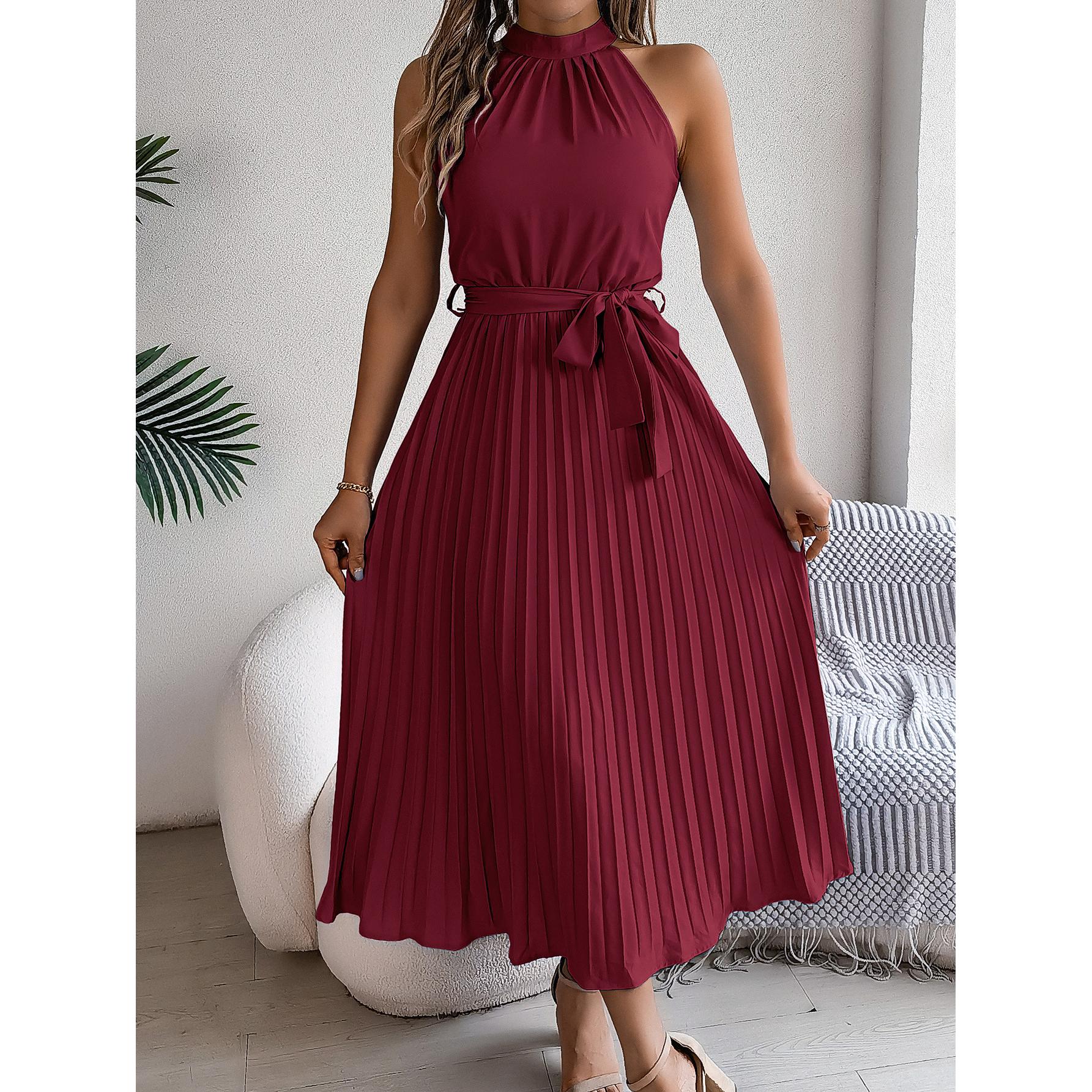 Accordion Pleats Fit and Flare Maxi Dress