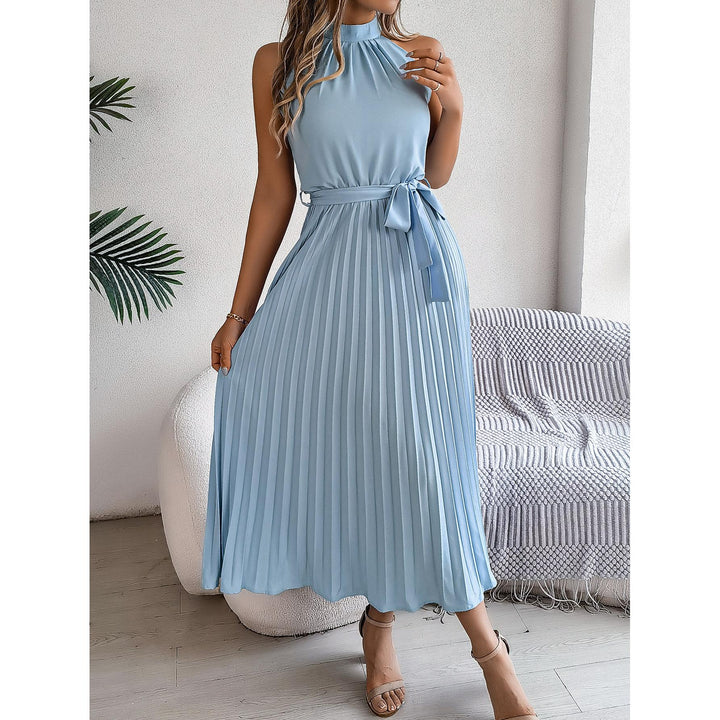 Solid Accordion Pleats Fit and Flare Dress