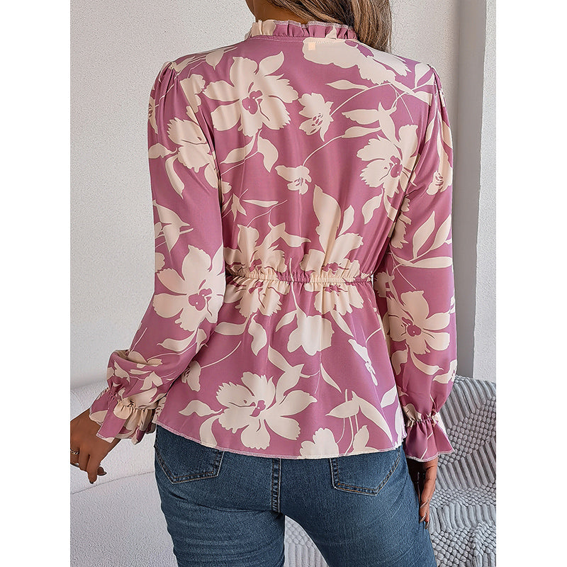 Floral Printed Tie-Up Neck Peplum Top