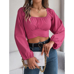 Gathered Puff Sleeve Crop Top