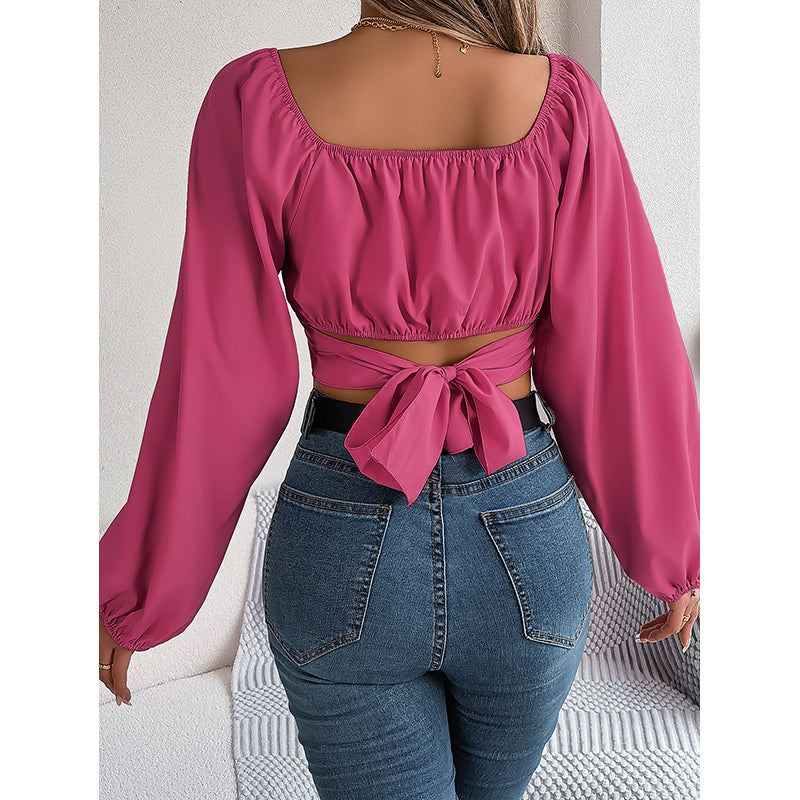 Gathered Puff Sleeve Crop Top