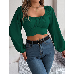 Gathered Puff Sleeve Crop Top