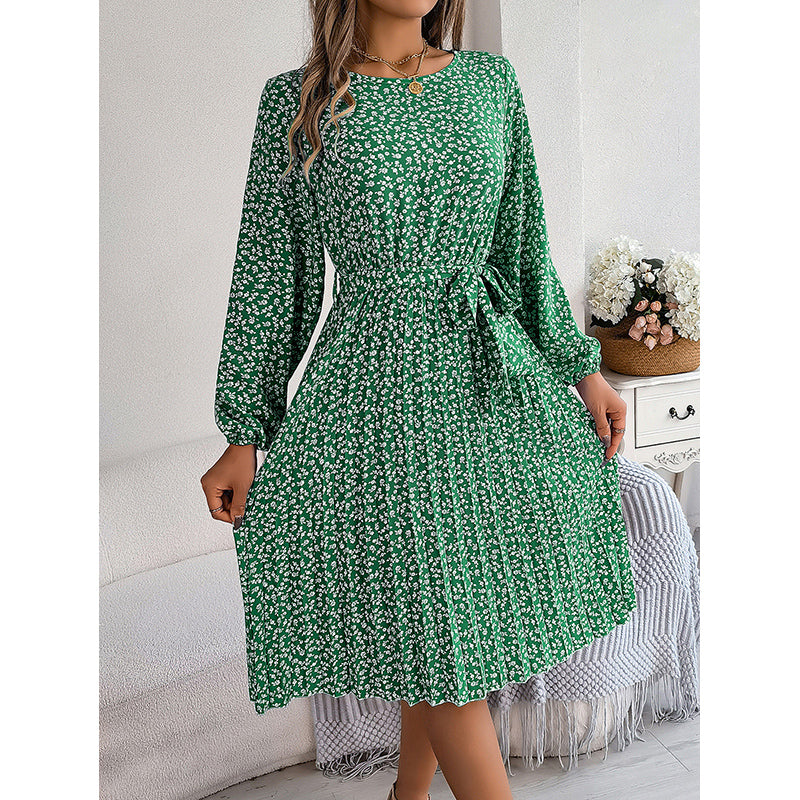 Green Floral Printed A-Line Midi Dress