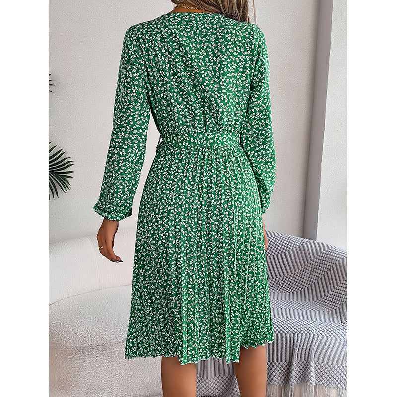 Green Floral Printed A-Line Midi Dress