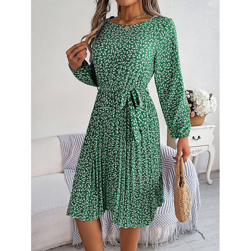 Green Floral Printed A-Line Midi Dress