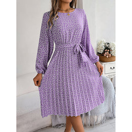 Purple Floral Printed A-Line Midi Dress